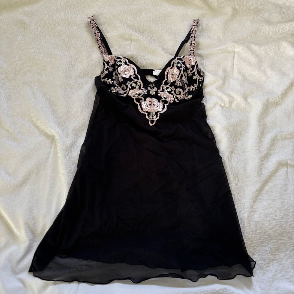 34B pink and black floral slip